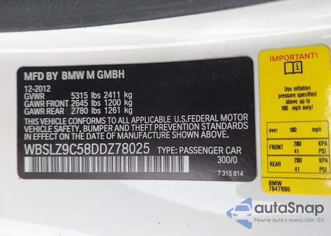 2013 BMW M6 z USA, uszkodzony, nr VIN WBSLZ9C58DDZ78025